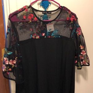 New Sheer and Black Embroidered Top!